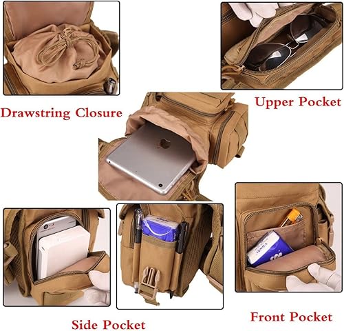 Miniatura 6 de SUFUINU Bolsa táctica militar impermeable tipo B para piernas cruzadas sobre piernas, para ciclismo, senderismo, muslo (caqui)