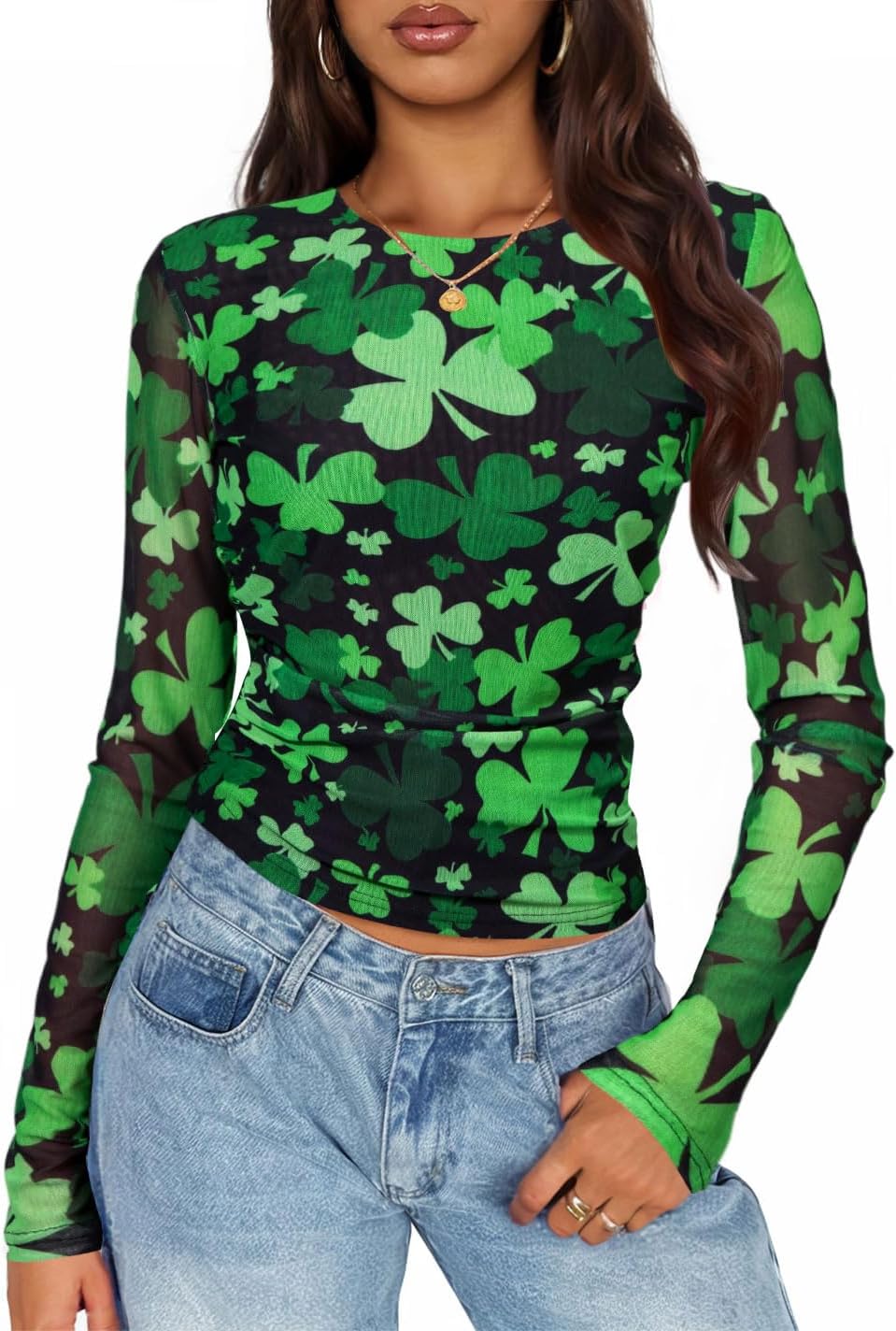 MOUSYA Valentine Sheer Tops for Women Mesh Long Sleeve Top See Through Sexy Going Out Tee Heart Graphic Undershirt