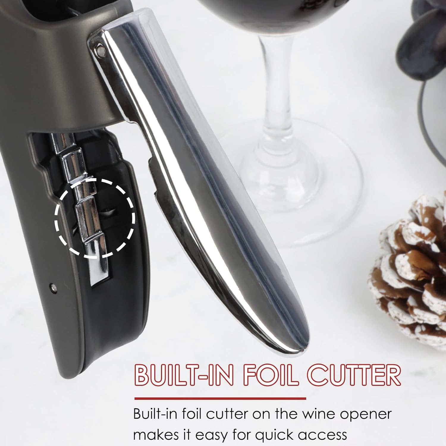KAYCROWN Stainless Steel Wine Bottle Opener, Vertical Lever Corkscrew with Metal handle, Foil Cutter and Extra Spiral, Manual Handheld Corkscrew with Ergonomic Lever Pump(Grey)
