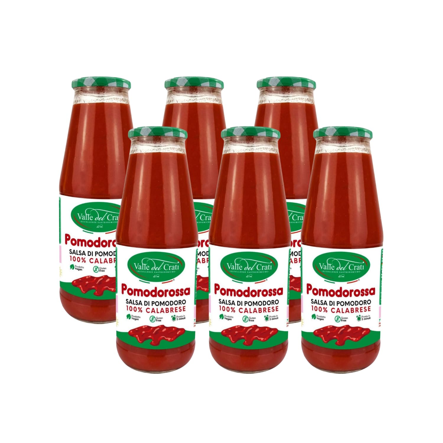 Salsa de Tomate 100% Italiana, 6 Botellas | Puré de Tomate Natural Vegano y Sin Gluten | Ideal para Pasta, Salsas, Pizza, Carne y Pescado | Listo en 5 Minutos | 6 botellas de 720 cada una
