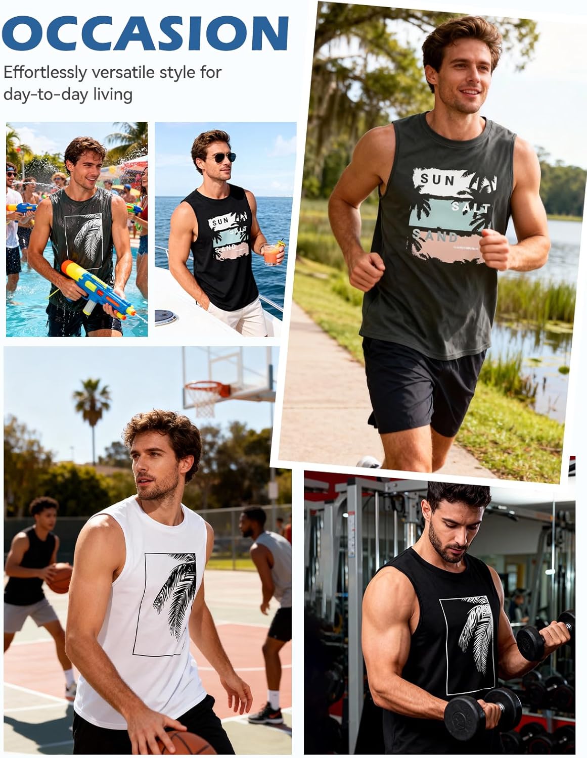 Stretch tank top voor fitness heren 500 zwart