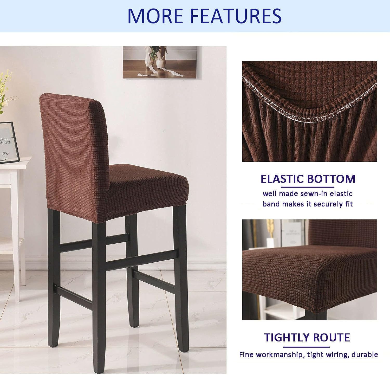 Bar Stool Covers, Plaid Furniture Chair Seat Cover Stretch Barstool Slipcover Dining Chair Covers Machine Washable for Living Room-Deep Coffee-Set of 6