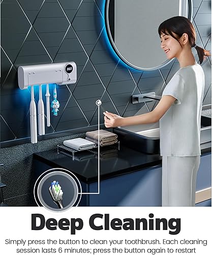 Miniatura 2 de MIMORE Soporte para cepillos de dientes, 4 ranuras para cepillos de dientes y función de temporizador, soportes inalámbricos para cepillos de