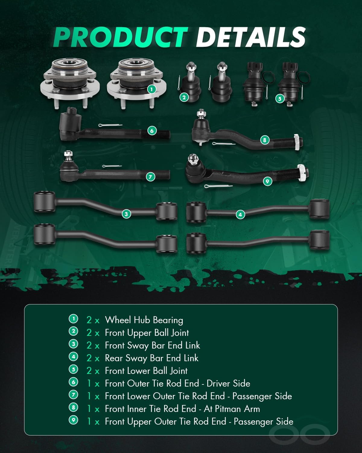 SCITOO 14pcs Suspension Kit Front Inner Outer Tie Rod Ends Lower Upper Ball Joints Sway Bar Links Wheel Bearing Hub fit for 1999-2004 for Jeep for Grand Cherokee