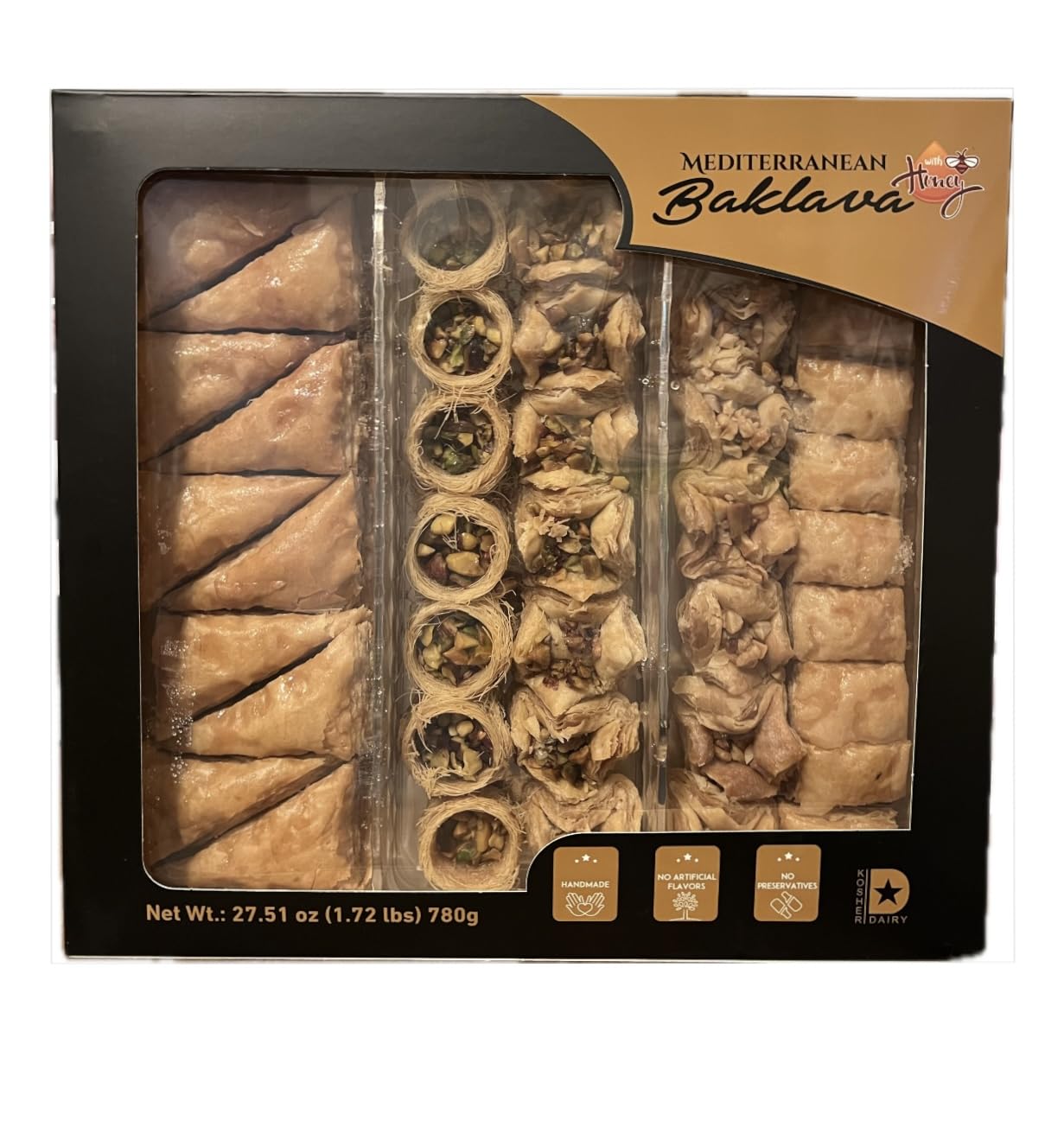 Mediterranean Baklava Assortment, Handmade Traditional Pastries, 1.72 lbs, 5 Varieties with Pistachios, Cashews and Walnuts. 40pcs
