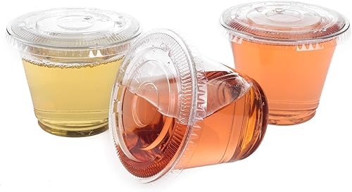 Vista 29 de Golden Apple, Juego de 25 vasos de plástico rosa y rojo de 9 onzas con tapas de cúpula transparente sin agujero (25 tazas + 25 tapas)