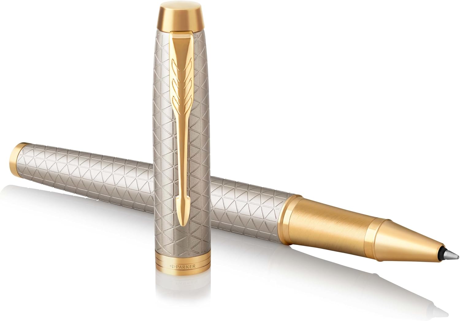 PARKER IM Rollerball Pen, Premium Warm Silver with Fine Point Black Ink Refill (1931686)