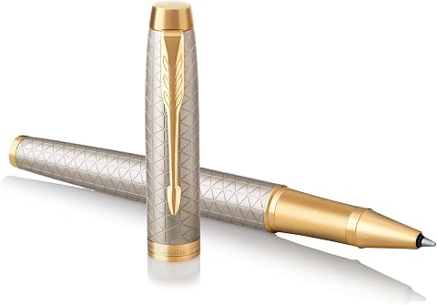 PARKER IM Premium Gri Altın Tasarımlı Roller Kalem, İnce Uç, Siyah mürekkep (1931686)