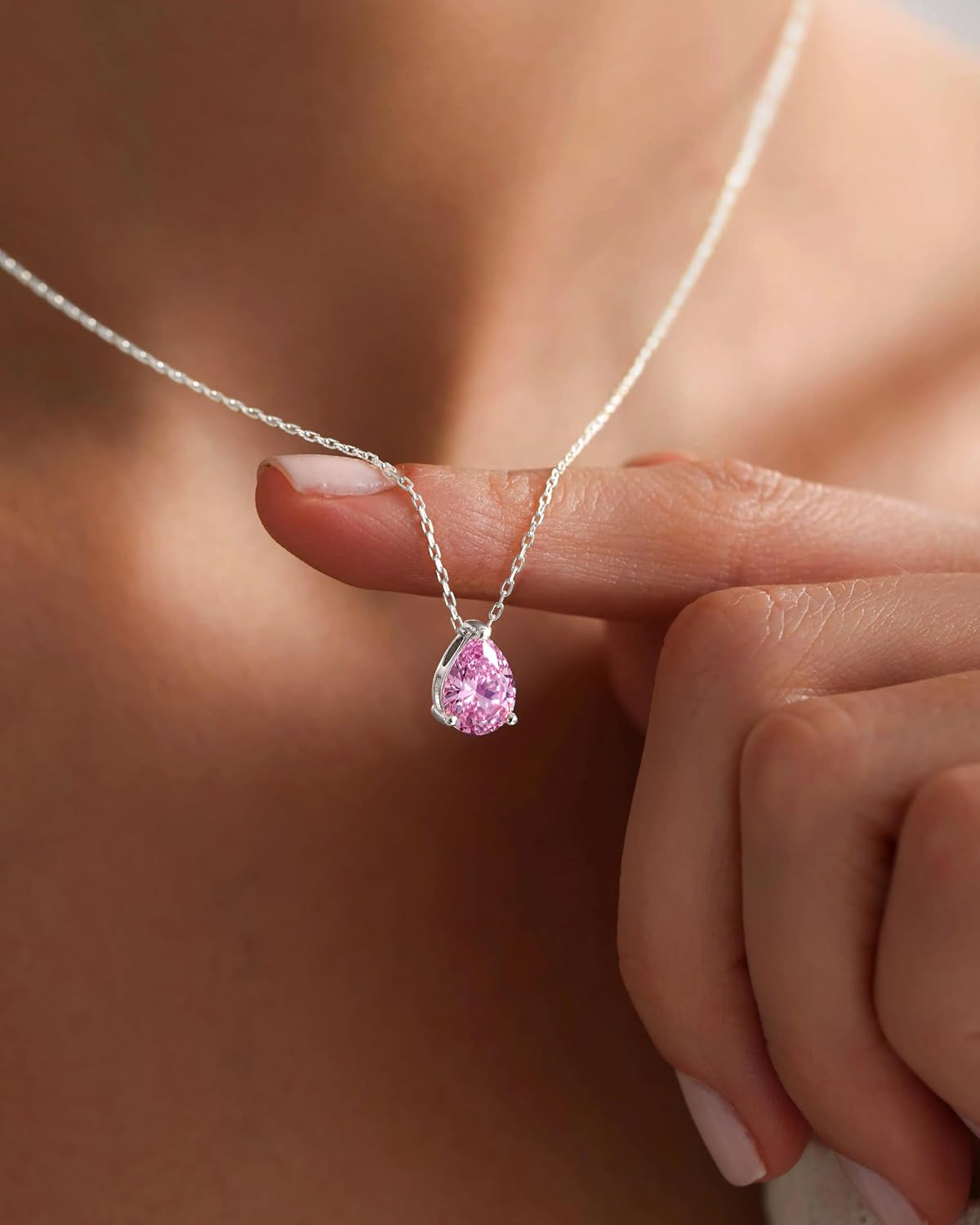 14K Gold Plated Necklace for Women, Sterling Silver Hypoallergenic Teardrop Cubic Zirconia Pendant Necklace with Dainty Chain, Trendy Cute Simple Jewelry Gifts for Mom Wife... - Image 5