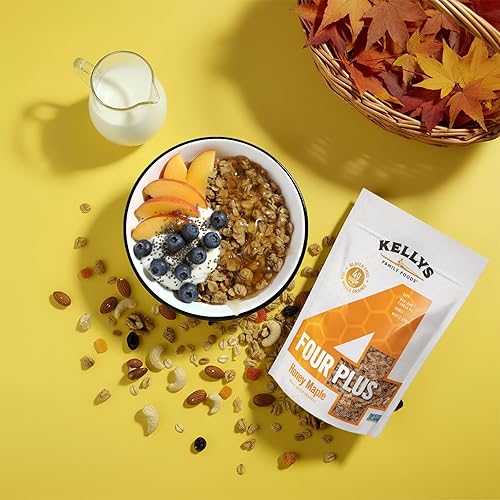 Miniatura 5 de Kelly's Four Plus Granola (arce de miel) Cereal de granola saludable con avena de grano entero, miel, jarabe de arce, sin OMG, bajo en azúcar, sin