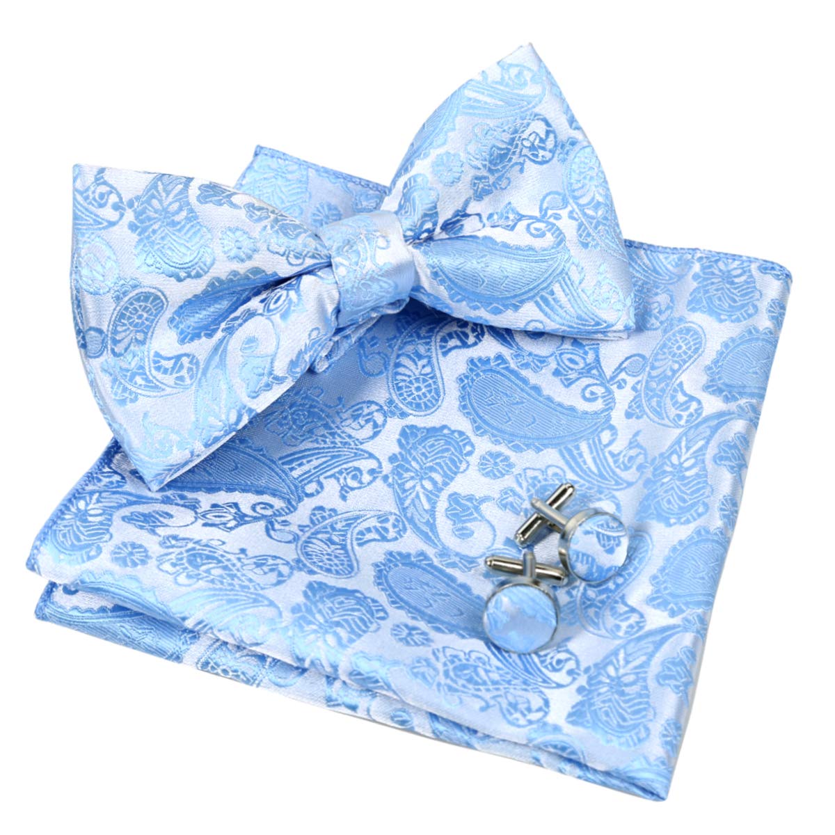 Alizeal Mens Paisley Bow Tie, Pocket Square, Cufflinks Set