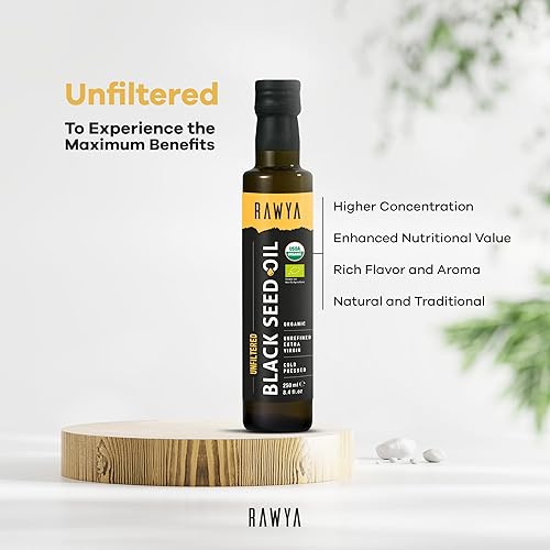 Miniatura 7 de RAWYA Aceite de semilla negra  Nigella sativa orgánica prensada en frío  Origen turco  USDA Orgánico  Suplemento natural  Aceite de semilla de
