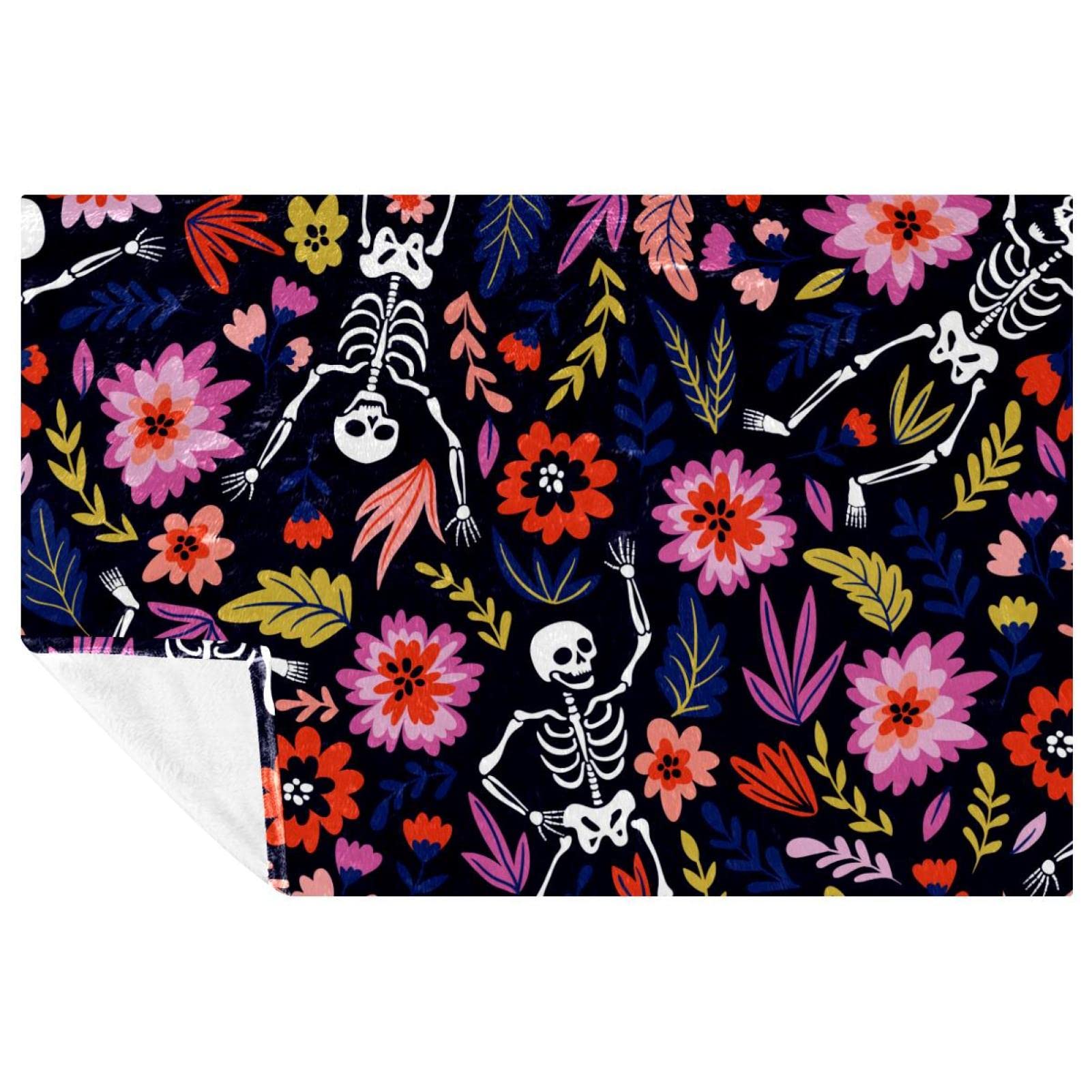 Couverture douce pour lit et canapé plaid chaud motif squelettes floraux