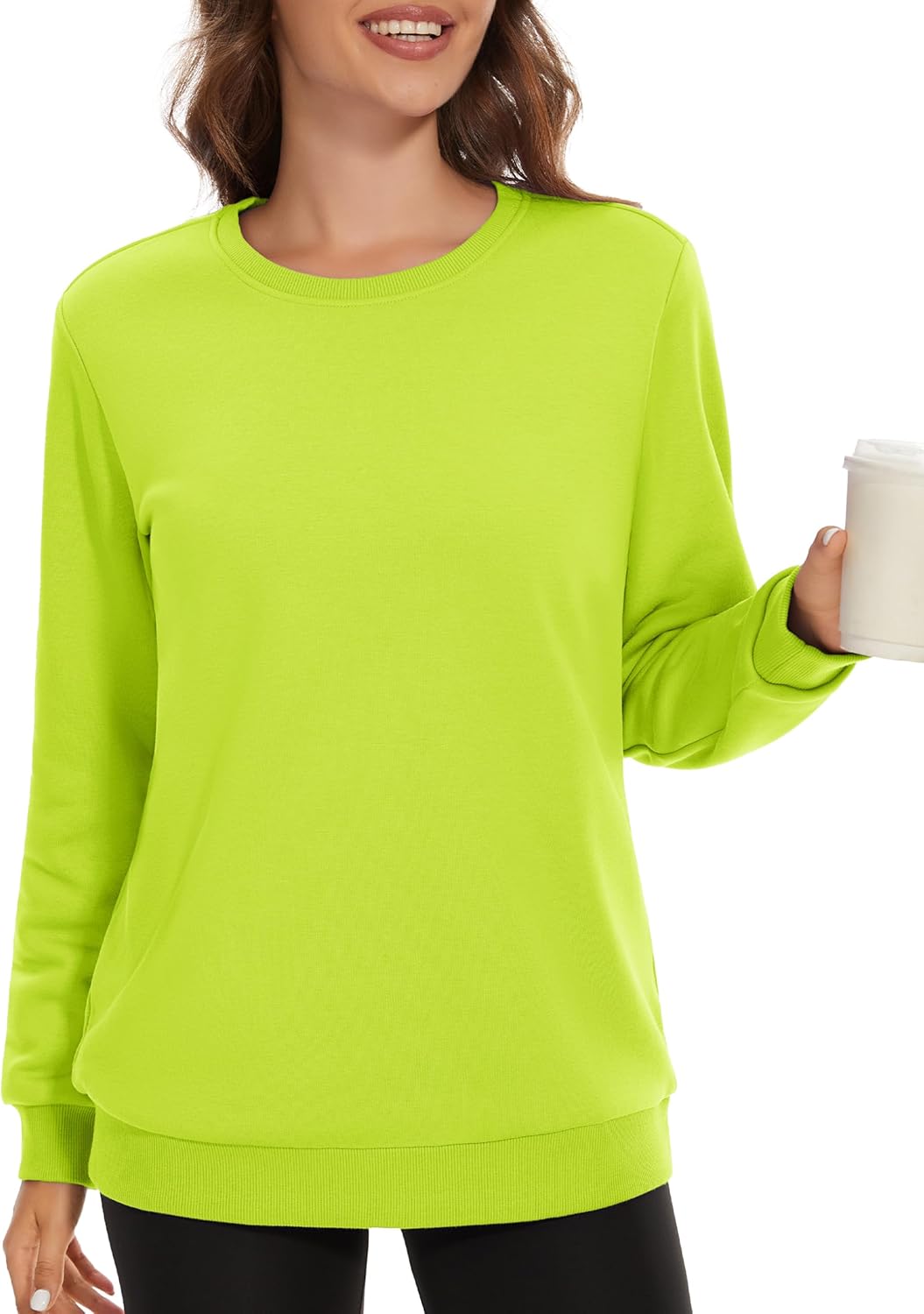 MAGCOMSEN Women's Fleece Lined Sweatshirt Crewneck Cotton Pullover Fall Winter Casual Long Sleeve Warm Soft Tops