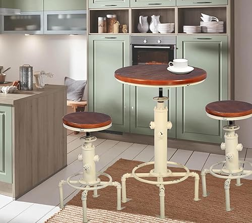 Miniatura 6 de Topower Mesa de bar industrial de 32.3-38.2 pulgadas, ajustable para cocina, comedor, mesa de café y bistró (blanco antiguo)