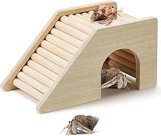 Hermit Crab Climibing Toys Wooden Hermit Crab Hideout with Ramp Hermit Crab Hut Hermit Crab Tank Accessories Small Animals Habitat Aquariums Ladder Bridge Ramp Toy for Gerbils Mice Hamsters Rat