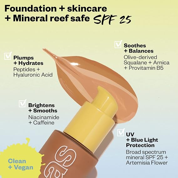 Kosas Revealer Liquid Foundation SPF 25 Medium Buildable Coverage, Hydrating Natural Glow Finish, Medium Tan Neutral Olive 260