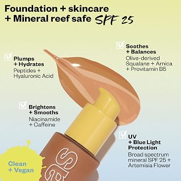 Kosas Revealer Liquid Foundation SPF 25 Medium Buildable Coverage, Hydrating Natural Glow Finish, Medium Tan Neutral Olive 260