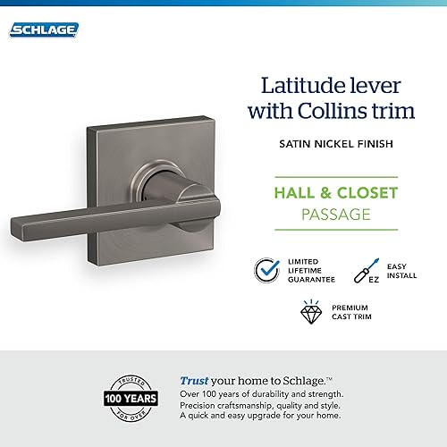 Miniatura 13 de Schlage Latitude F10 LAT 622 CEN Manija de paso con roseta Century, para pasillo y armario, negro mate Mate negro