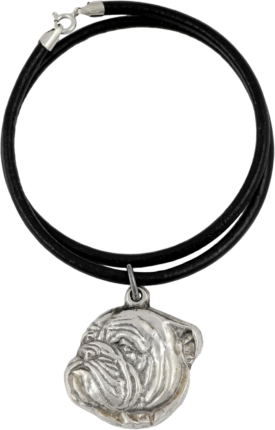 Art-Dog Dog Silver-Plated Pendant on a Leather Strap - Dog Necklace in Elegant Case – Silver Dog Necklaces for Men and Women – Dog Breeds Jewelry – English Buldog III