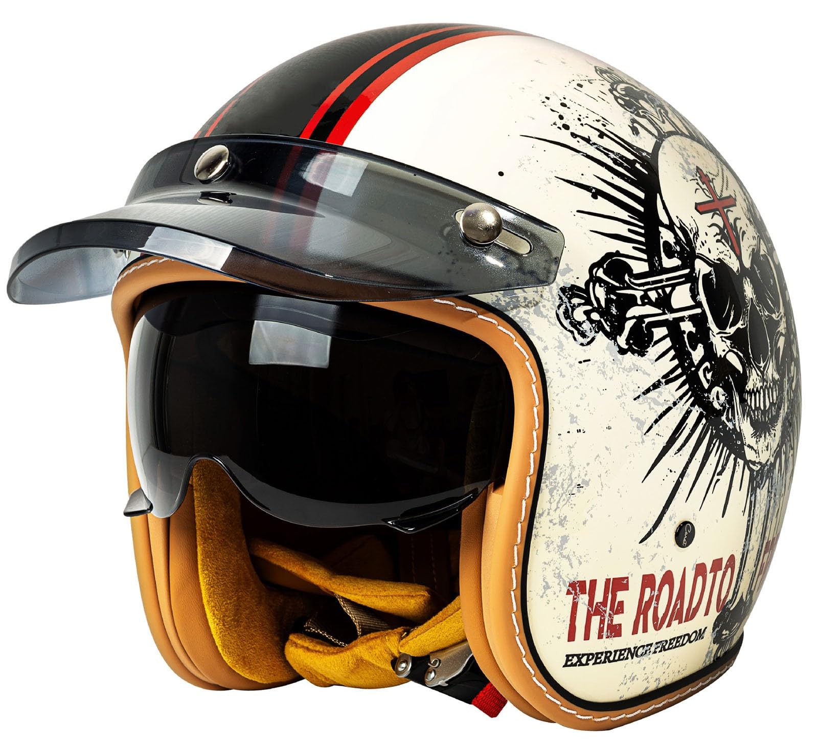 Casque De Moto Unisexe Casques Bols ECE Homologué, Classic Casque Moto Jet Vintage, Casques à Face Ouverte avec Visière, Casques Mobylette Rétro Homme