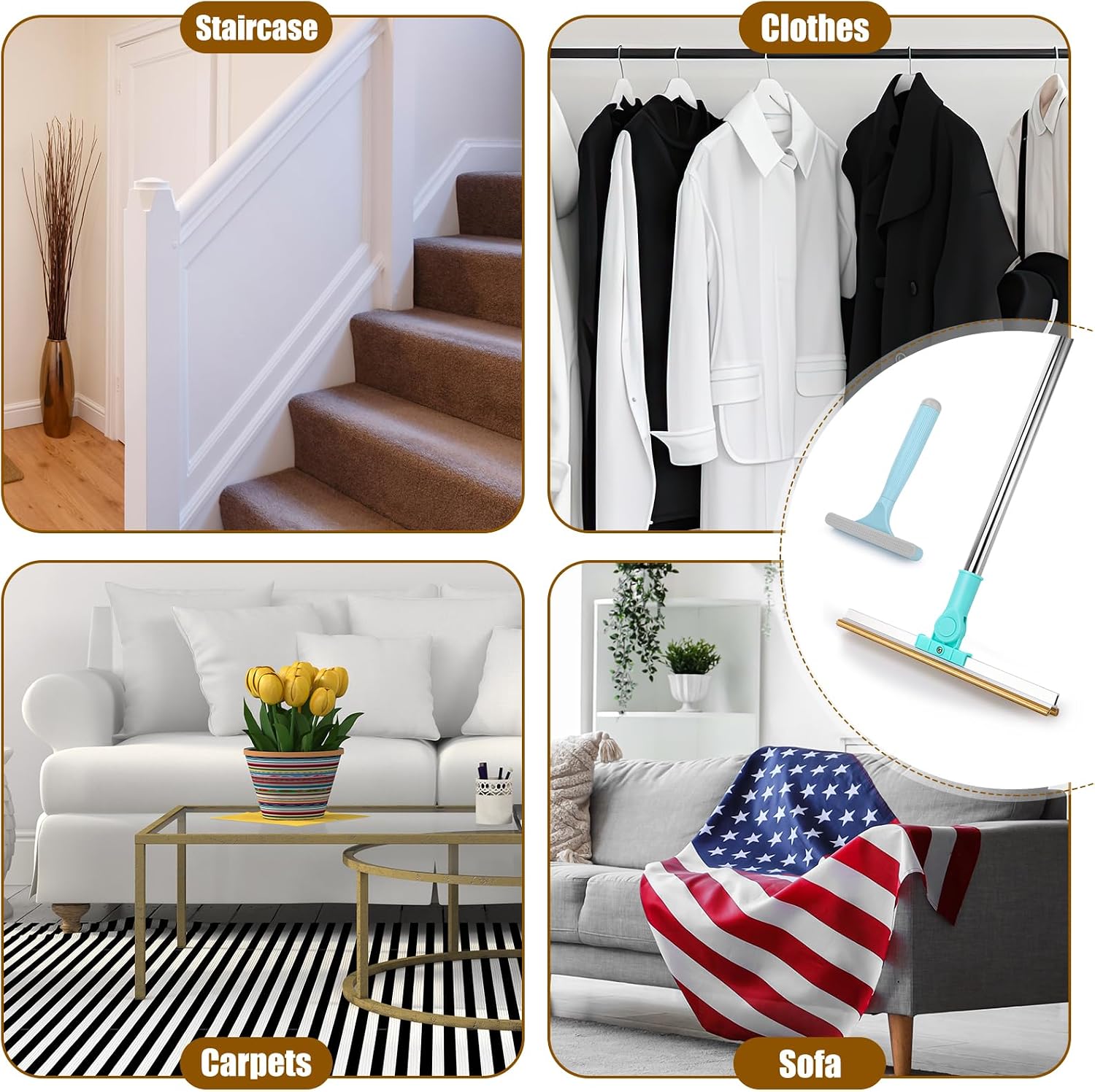 Carpet Rake for Pet Hair Removal, 54" Adjustable Long Handle ad 180° Rotatable Head Pet Hair Removal Tool Kit Dog Cat Carpet Rake Scraper Brush for Rugs, Curtains, Carpets, Beds, Furniture
