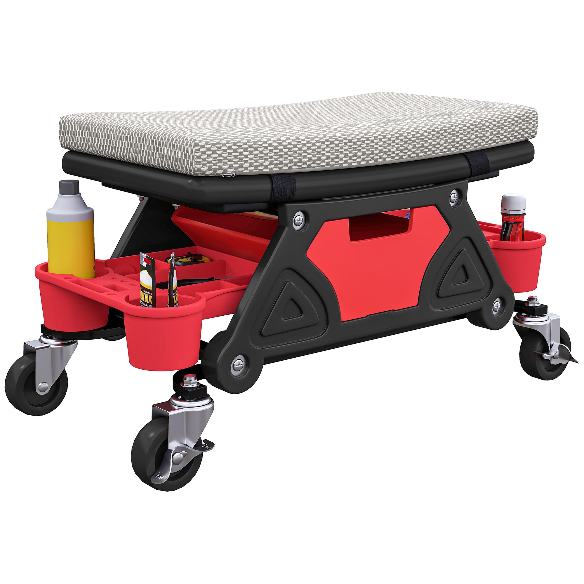 HOMCOM Werkstatthocker mit Rollen Ablagefläche Schublade 35cm hoch Rollhocker bis 135 kg belastbar Arbeitshocker Rollsitz Werkstattsitz für Werkstatt Grau