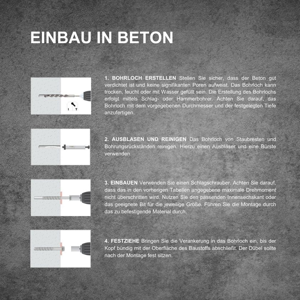 BATIFIX Betonschraube Sechskantkopf mit angepresster Scheibe Edelstahl A4 ETA Zulassung Option 1 für gerissenen und ungerissenen Beton Schraubanker (Ø10 x 70, 25, stück)