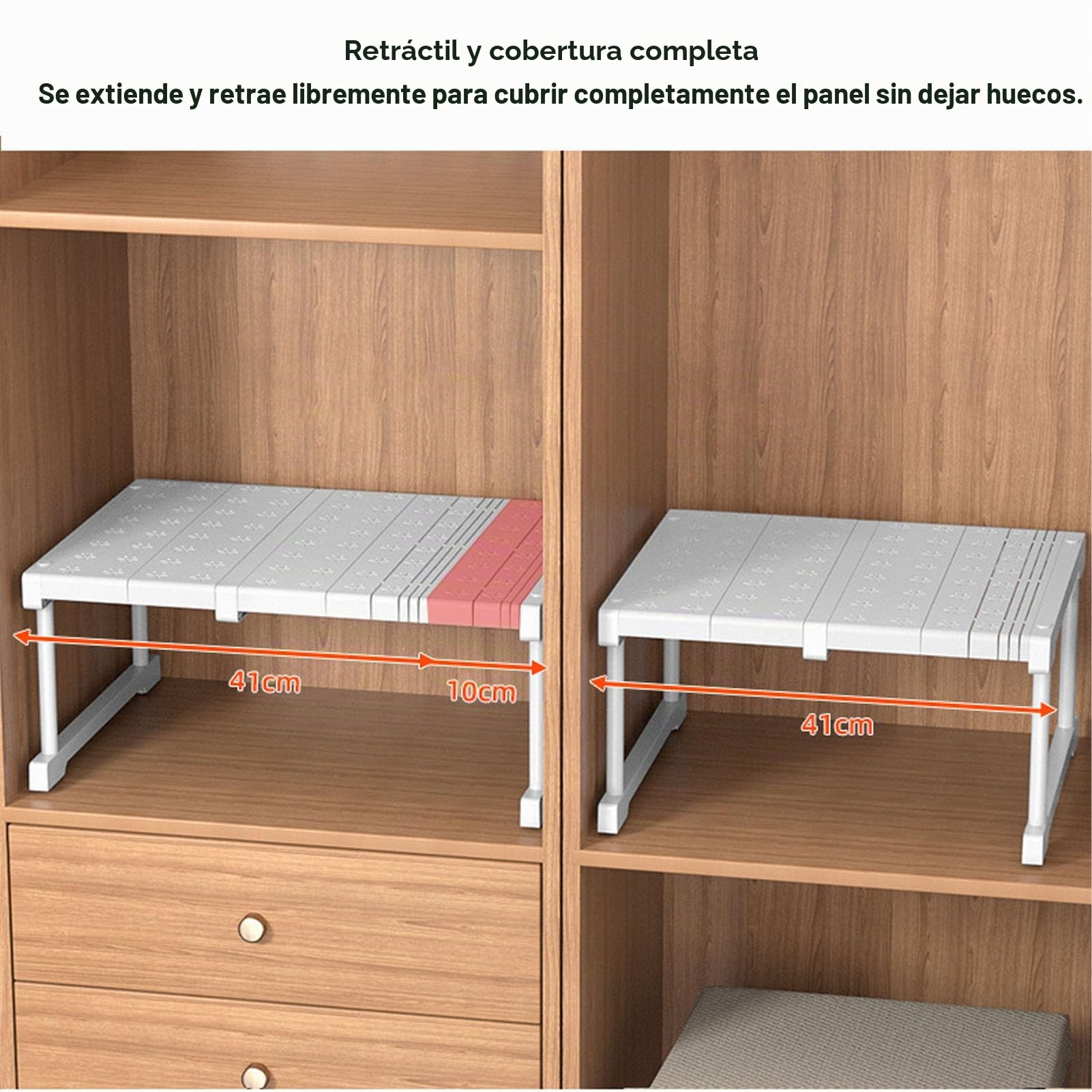 Estante de Gabinete Expandible con Acero Al Carbono, Estante de Almacenamiento Ajustable para Armario, Divisor de Guardarropa Ideal y Organizador para Cocina y (Longitud 67-88