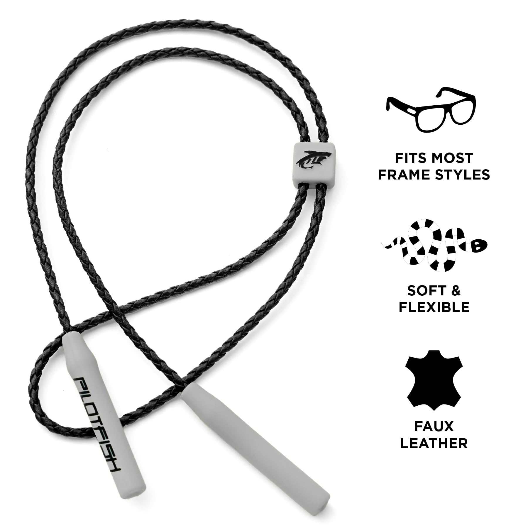 Pilotfish Leder-Sonnenbrillenband – Brillenhalteschnur für Männer oder Frauen, sichere Brillen- oder Sonnenbrillenkette (Stahl), Stahl