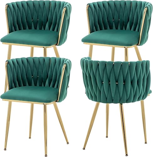 Juego de 4 sillas de comedor de terciopelo, modernas sillas de comedor tapizadas con patas de metal dorado para comedor, tocador, cocina, sala de