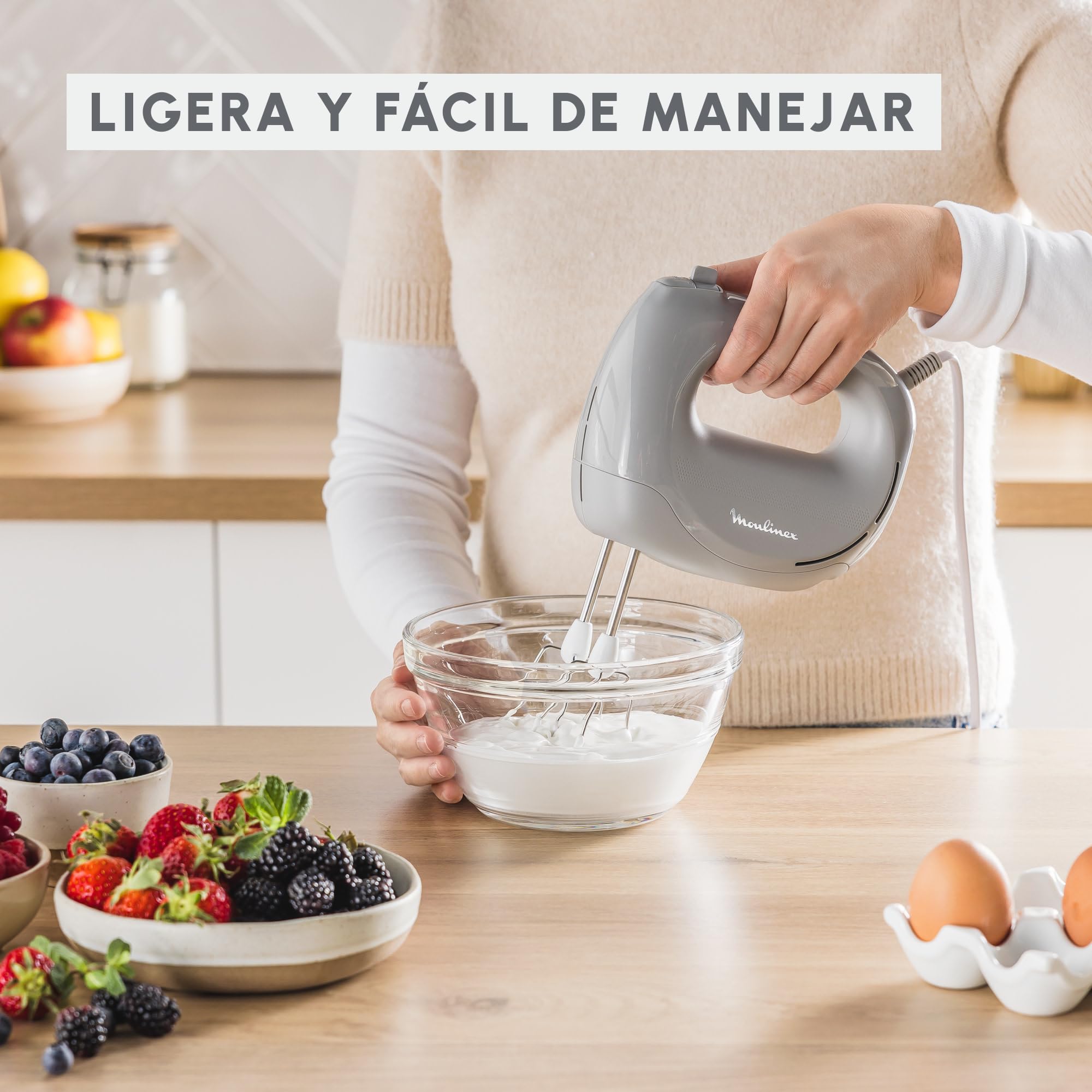 Moulinex Easy Max, Batidora amasadora, 300 W, Compacta, Mezclas homogéneas, Preparación rápidas de salsas, HM262BF0
