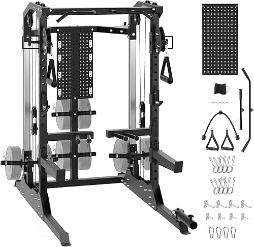 Power Cage, 2000LB Power Rack with Independent Dual Pulley System,