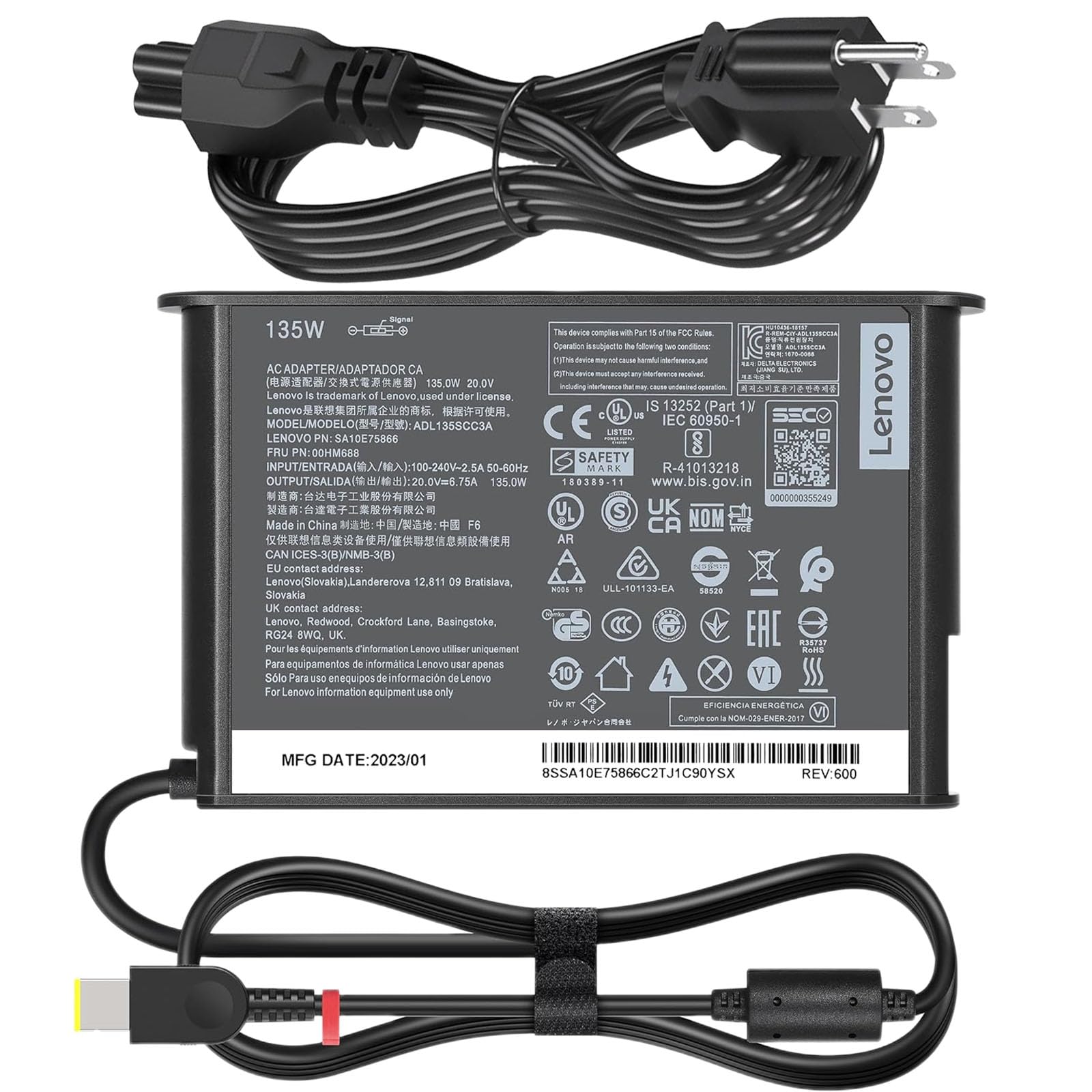 135W Charger fit for Lenovo IdeaPad Gaming 3-15 IdeaPad Y40-70 Y40-80 Y50-70 Y50-80 Y70-70 Y70-80 Y520-15 Y530-15 Y700 ADL135SCC3A 20V 6.75A Laptop Power Adapter
