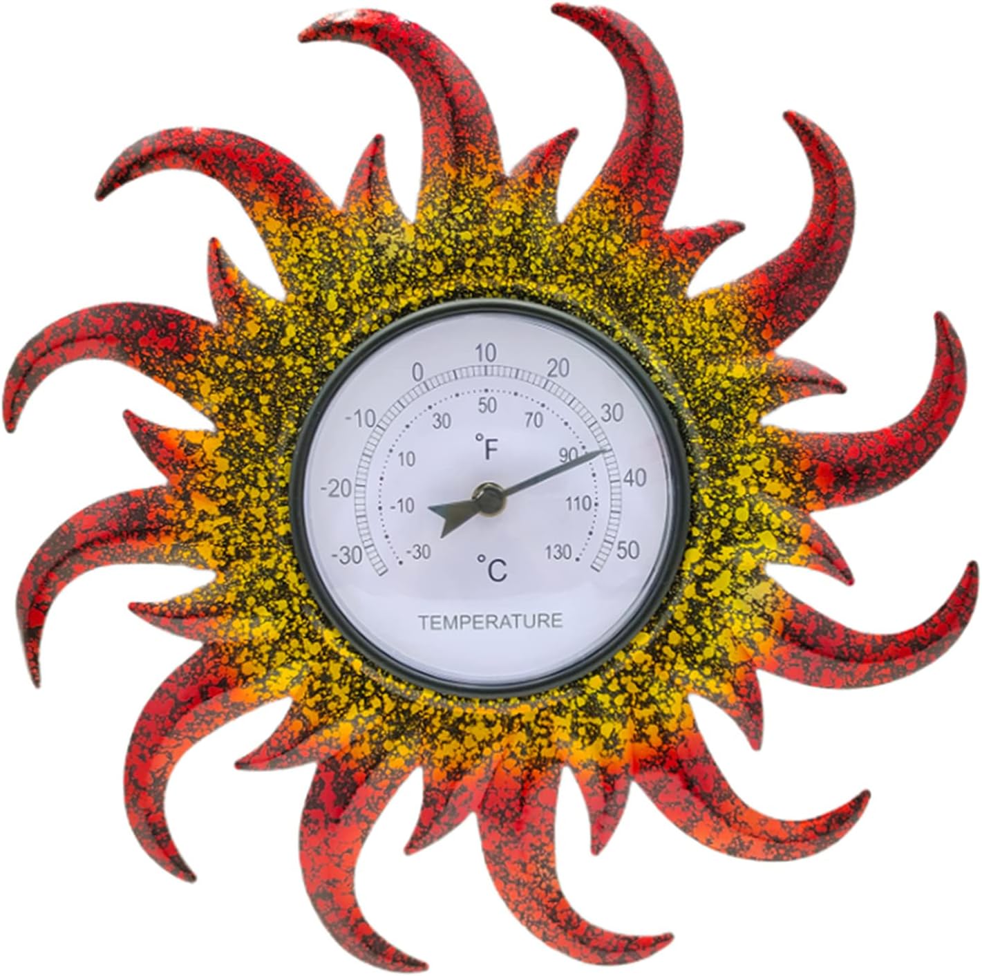 Thermometer Indoor Outdoor Patio Sun Shaped Waterproof Wall-Mounted Thermometer Does not Require Any Battery - Red