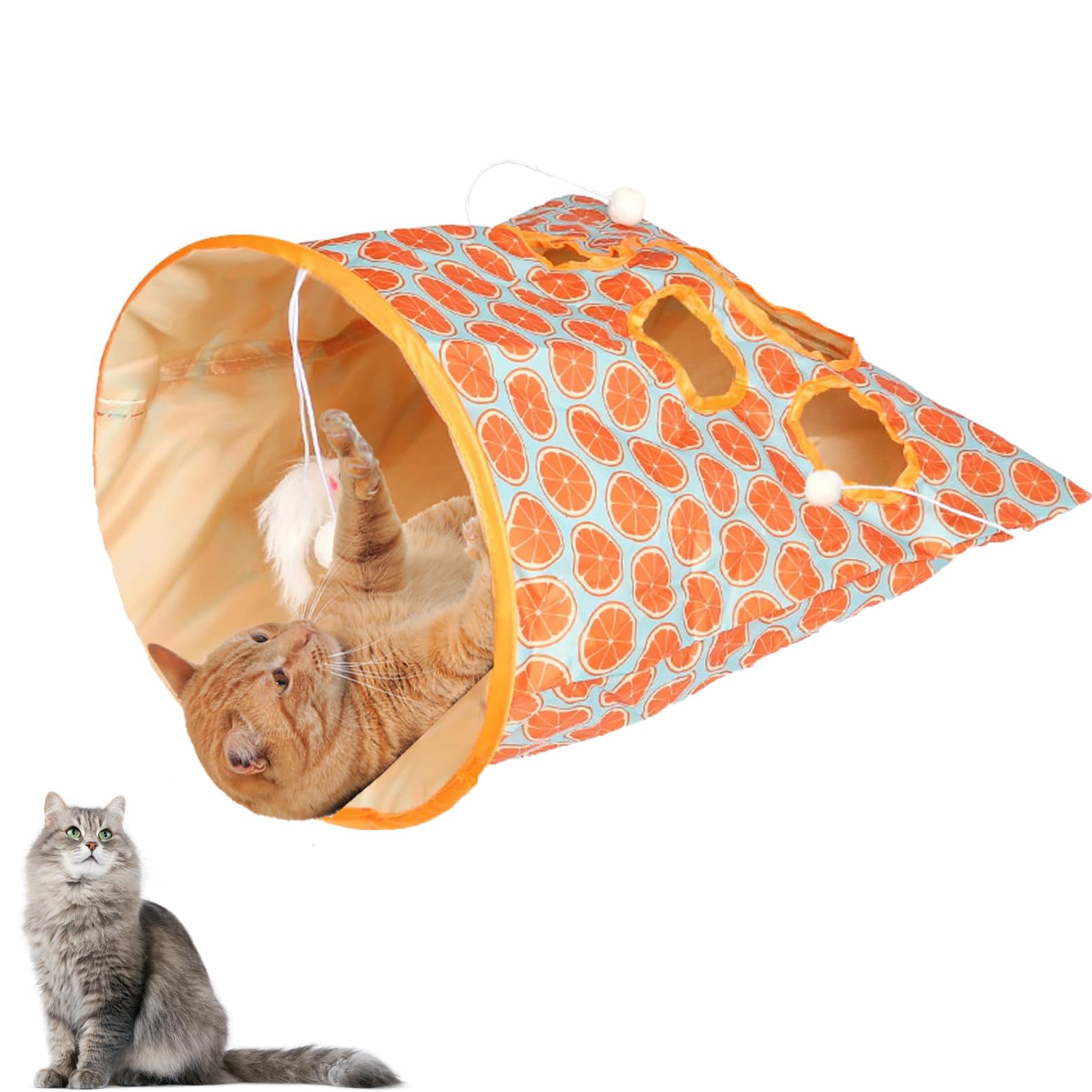 LIFTATAPA Cat Tunnel Bag for Indoor Cats, Foldable Pet Tunnel Crinkle Sack Bag with a Little Mouse & 3 Toy Ball, Portable Crinkle Paper Interactive