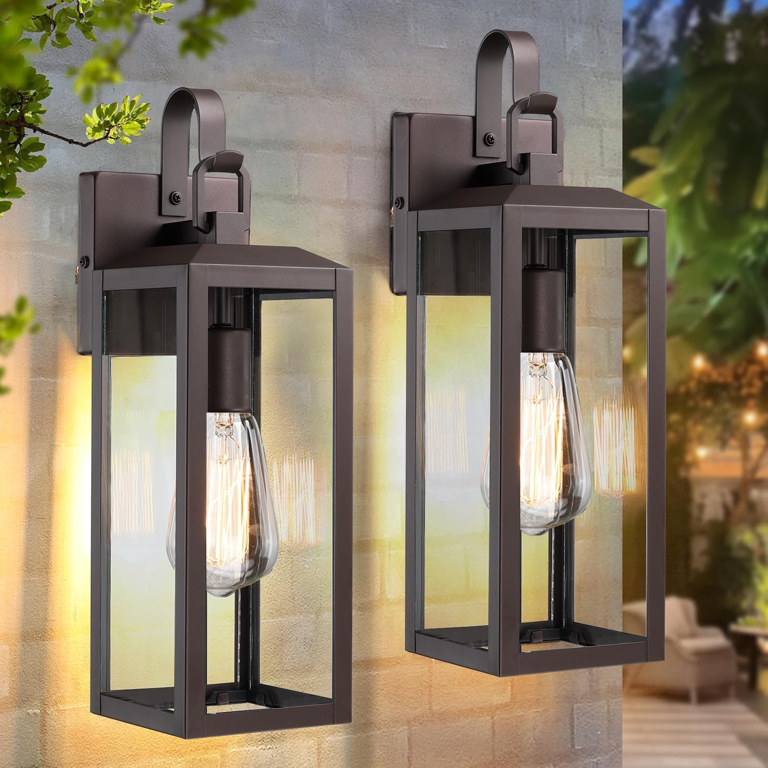 16'' Large Outdoor Wall Lights 2-Packs, Modern Brown Exterior Lighting Fixtures, Waterproof Outdoor Sconces Porch Light for House Wall Mount, Farmhouse Wall Lanterns for Front Door, Patio, Garage