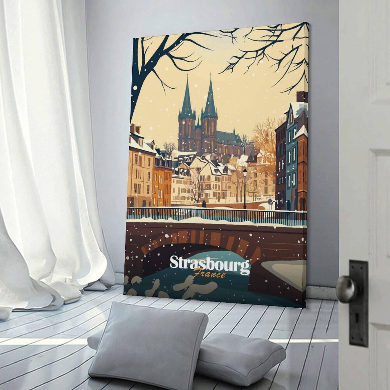 Junmoney Frame-Style-3-1 Wall Picture Print Strasbourg Winter Scene, 08X12inch(20X30cm), For Living Room, Bedroom, Office Or Hallway, A Flexible Wall Accent For Shared Spaces