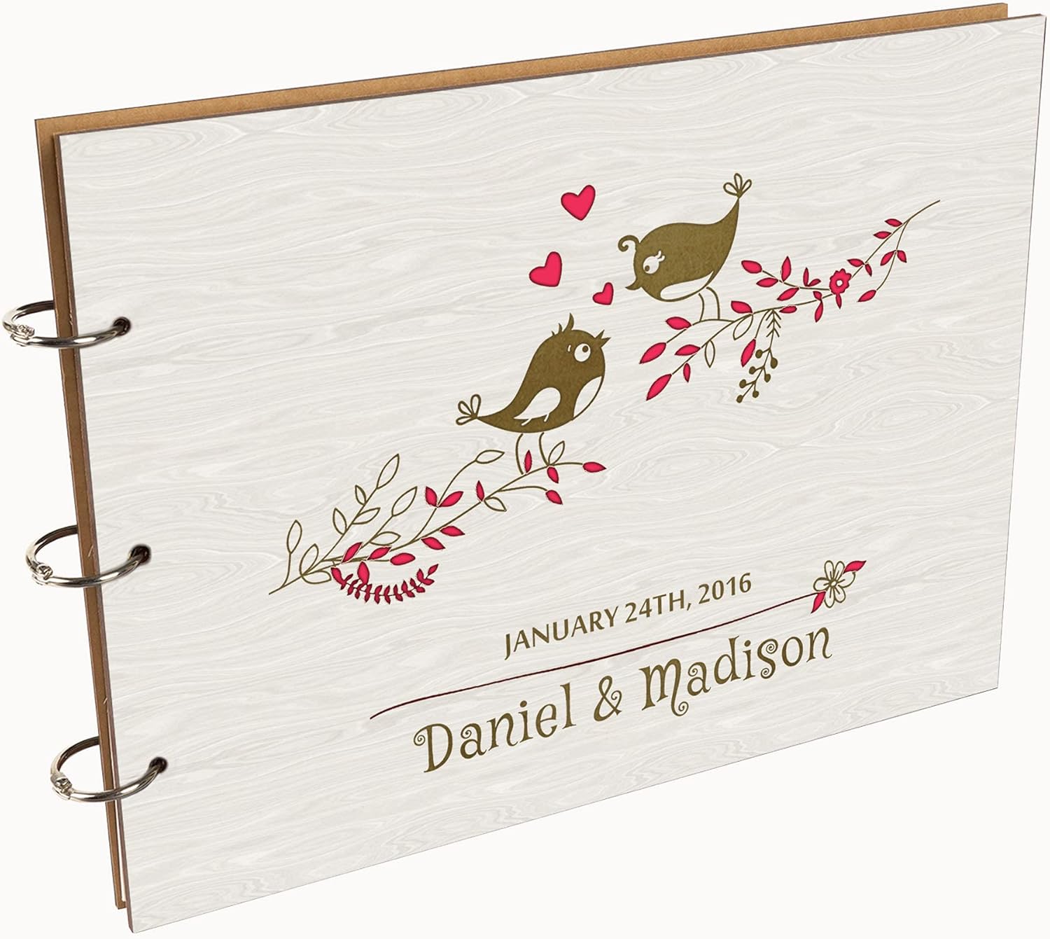 Darling Souvenir Personalized Engraved Laser Cut Wedding Guest Book Wooden Cover Sign-in Book Registry Guestbook Scrapbook-WX