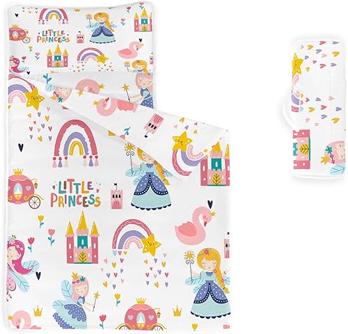 Miniatura 11 de Tapete para siesta – Saco de dormir de animales con almohada extraíble – Juego de ropa de cama para guardería y fiestas de pijamas, preescolar y