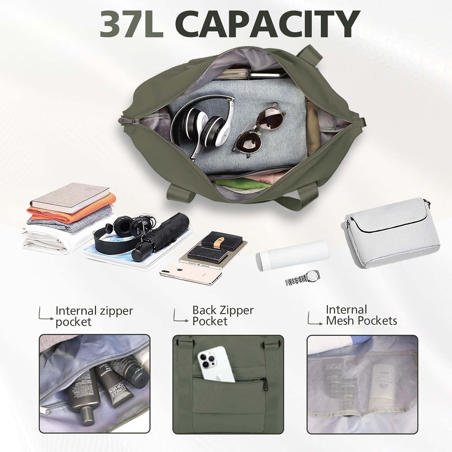 Travel Duffle Bag, Waterproof Weekender Bag Carry On Tote Bags for Women, Travel Essentials Sport Gym Bag for Men, Hospital Bag for Labor and Delivery, Overnight Bag Luggage Bag with Trolley Sleeve - Image 3