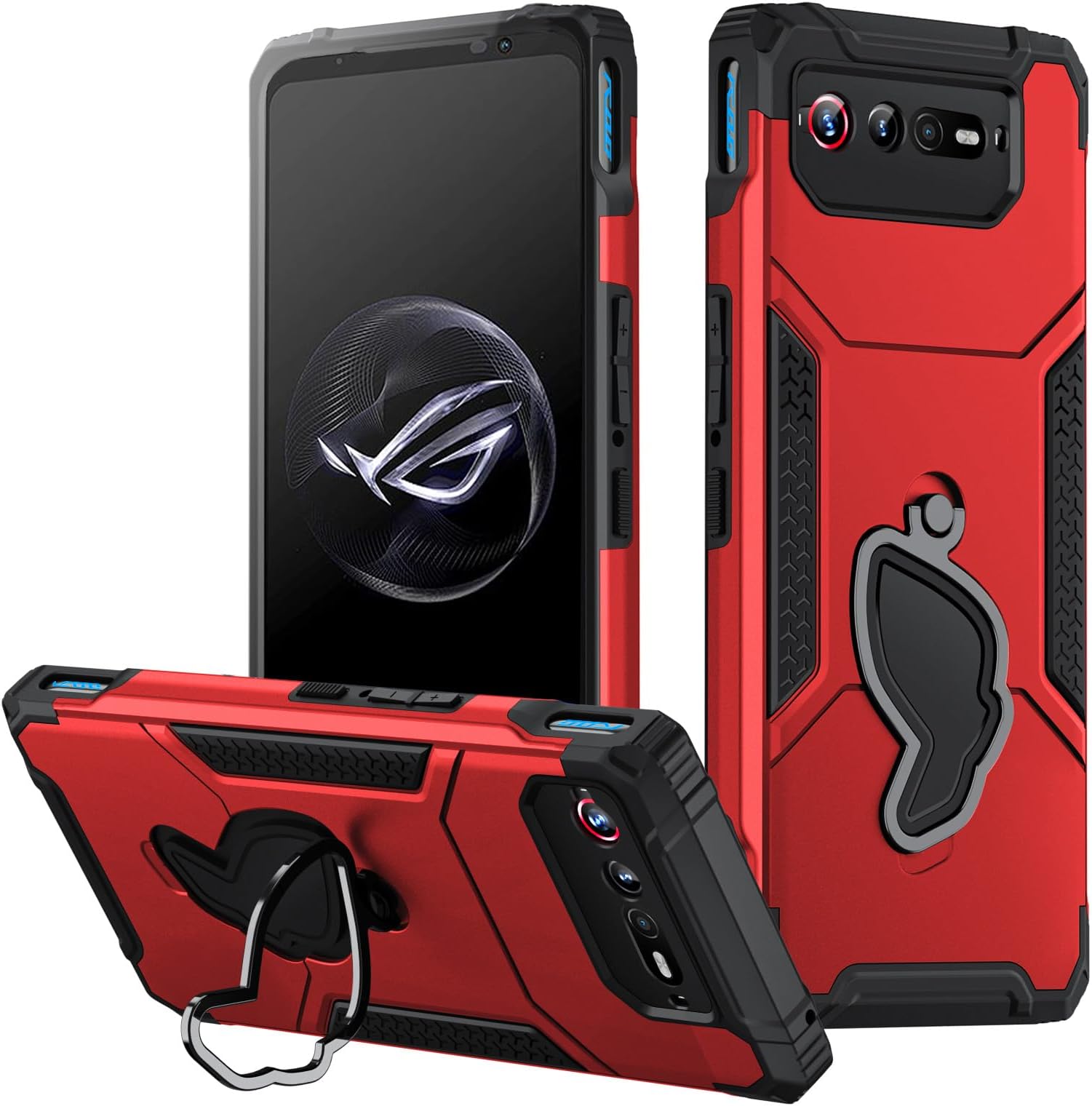 for ROG Phone 7 Case for ROG Phone 7 Ultimate Cover with Kickstand Air Trigger Shockproof Slim Cell Phone Cover - Military Grade Drop Proof Hard Back Anti-Fingerprint Red
