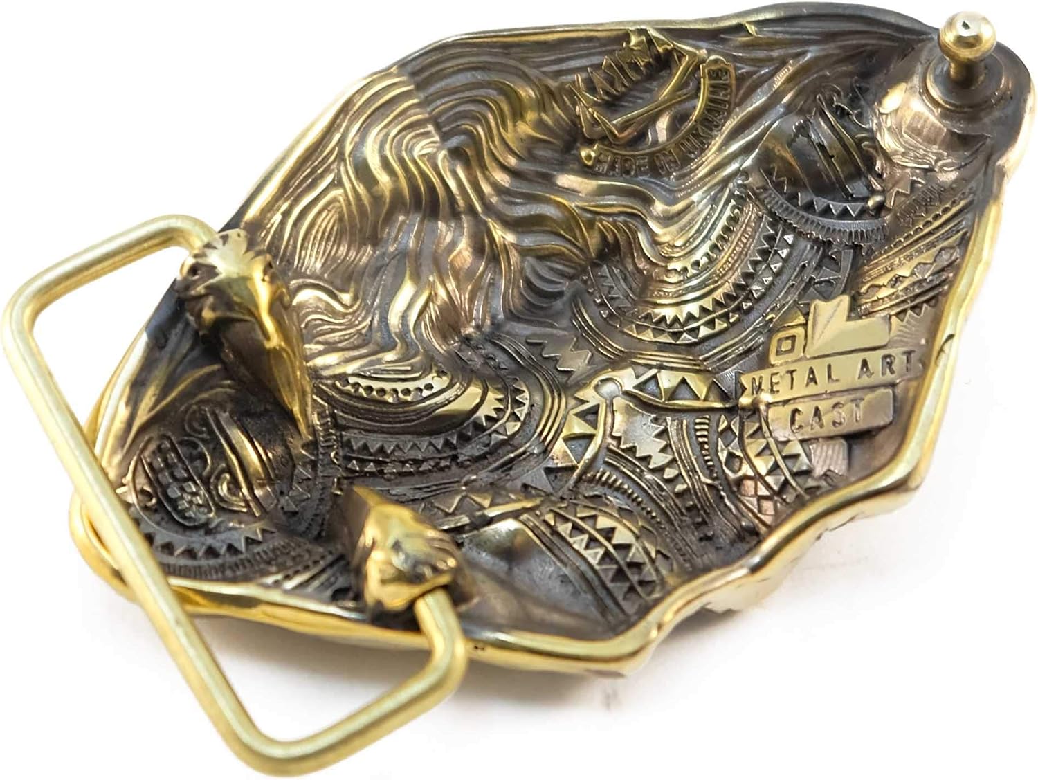 Belt buckle Angry Tiger, Handmade wild cat predator solid brass belt buckle