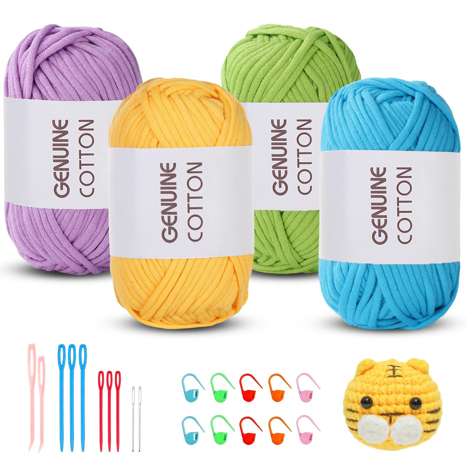 Maxee 5X50g Dickes Garn Baumwolle zum Häkeln, Chunky Häkelgarn für Anfänger, Kein Geteiltes Häkeln Amigurumi Wolle, Klobiges Baumwollgarn Einfaches Strickgarn zum Häkeln Stricke