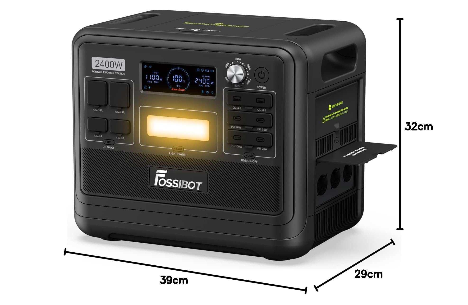 FOSSiBOT Generateur Electrique Solaire Portable 2400W F2400, 2048Wh LiFePO4 Batterie de Secours avec 3 Sorties CA 2400W (4800W Pic), Groupe Électrogène Solaire pour Camping-car, Maison, Voyage