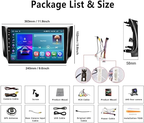 Miniatura 8 de 2G+64G para Nissan Sentra 2013-2017 Radio Android 13 Estéreo de coche con Apple CarPlay Android Auto Mirror Link Bluetooth 10.1 pulgadas HD pantalla