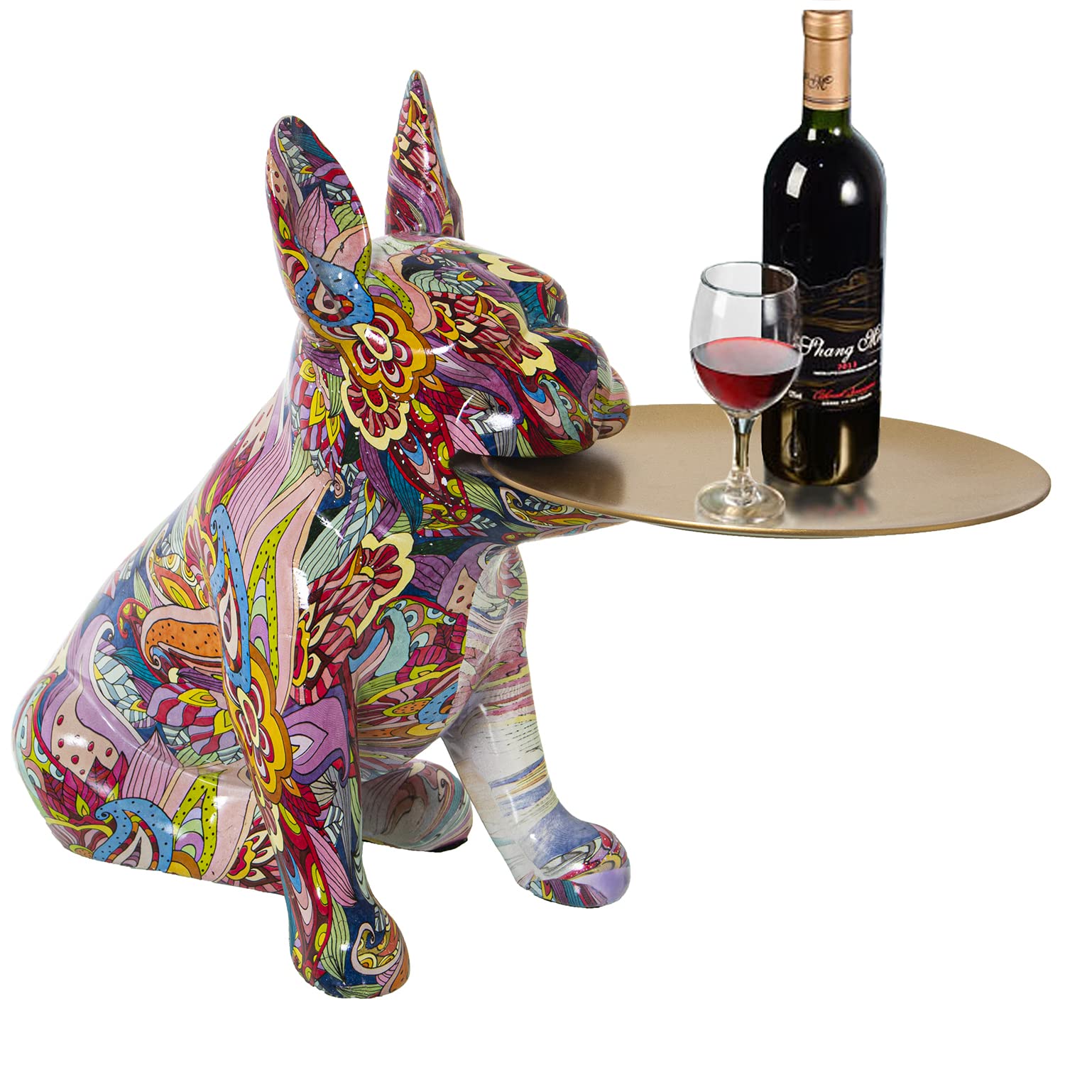 Figurine chien assis avec plateau en résine colorée, cadeau design idéal