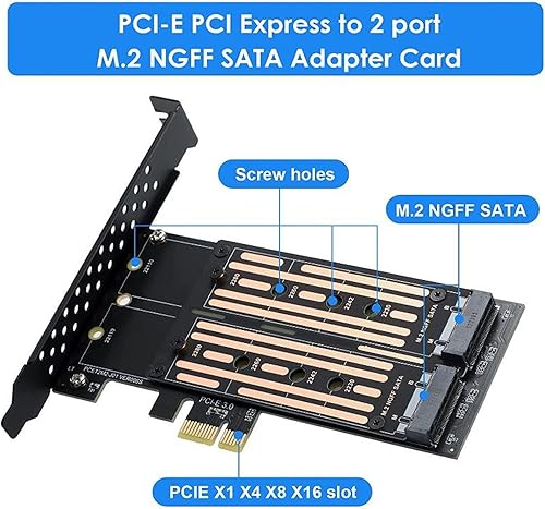 Miniatura 2 de Diyeeni Adaptador dual M.2 SATASSD NGFF a PCIE, transferencia de datos de hasta 6 Gbps, compatible con NCQ y MSI, compatible con Win 788.11011