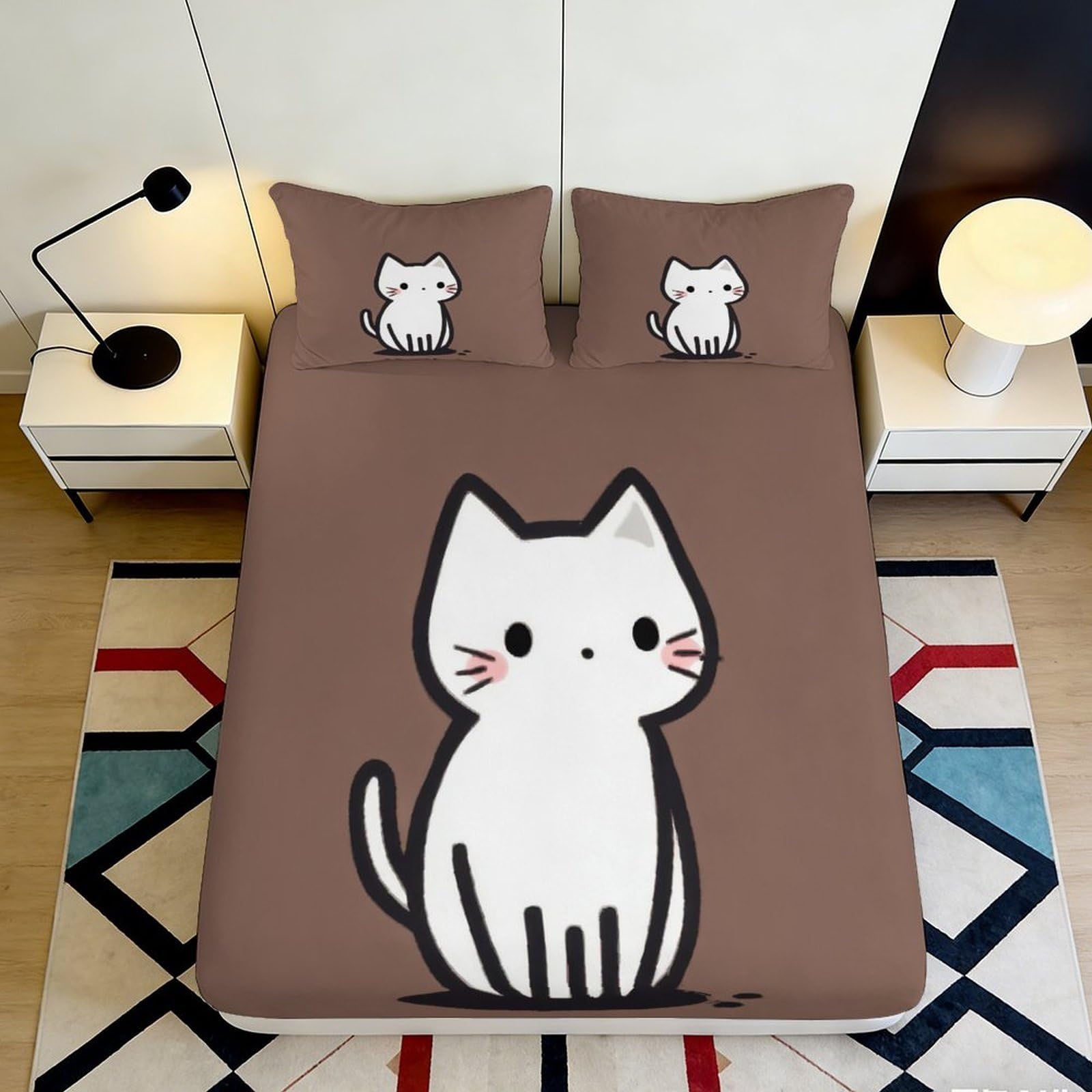 Tjiqhvmrn Style-3 3D Printed Cute Cat Fitted Sheet Microfiber Non-Slip Deep Pocket Cat Mattress Fitted Cover Full Wrap Washable Bedroom Bedding For Adults Teens 90X200x25cm