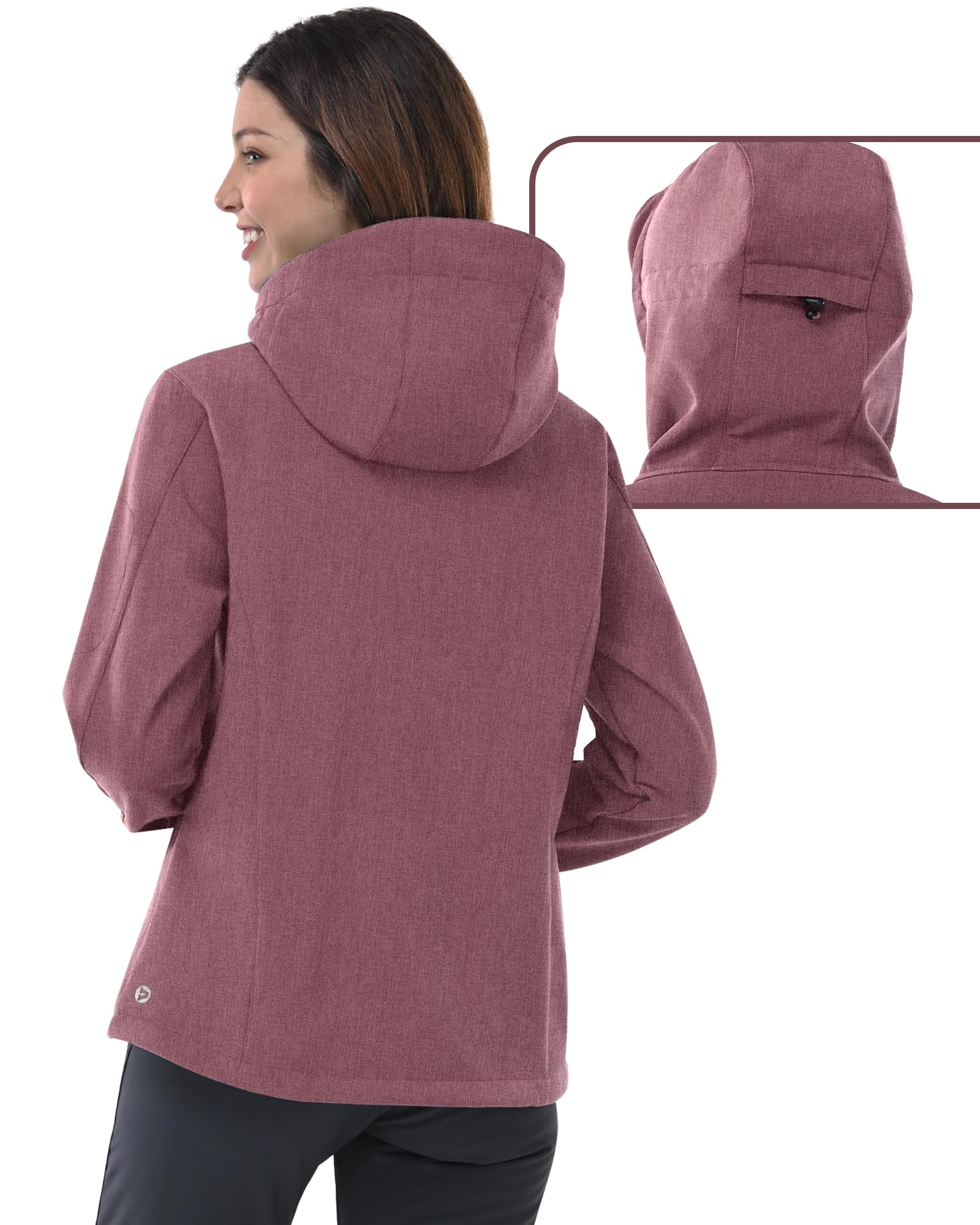 Outdoor Ventures Veste softshell imperméable et respirante pour femme - Veste demi-saison coupe-vent - Veste fonctionnelle avec capuche